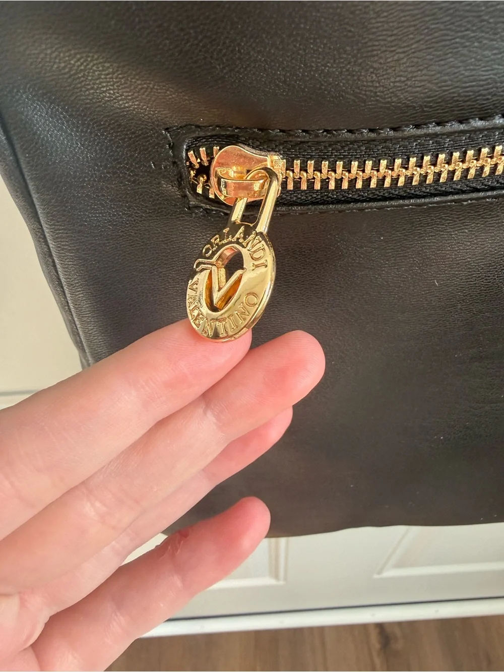 Valentino Orlandi Black Quilted Crossbody with Gold Chain
